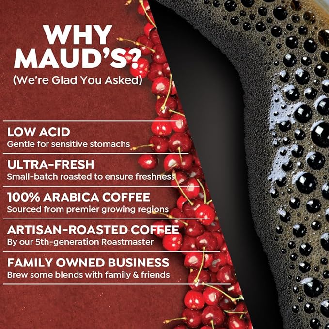 Maud's Cherry Flavored Coffee Pods, 18 ct, Medium Roast Flavored Coffee in Single Serve Pods – 100% Arabica Beans, Compatible with Keurig K Cups Maker
