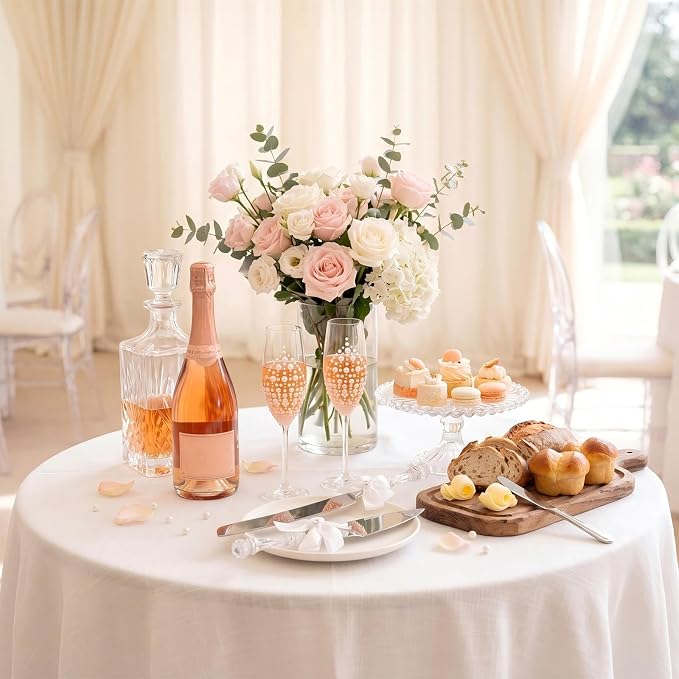 Boao Pearl Wedding Champagne Flutes and Cake Knife Server Set of 4, Champagne Flutes Toasting Glasses with Pearls for Bride and Groom Engagement Anniversary Bridal Shower Gifts (Grace,White)