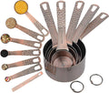 Measuring Cups and Spoons Set 12, Metric & US Copper Measuring Cups and Spoons set for Dry & Liquid, Stainless Steel 5 Measure Cup and 6 Measurf Spoon with 1 Leveler