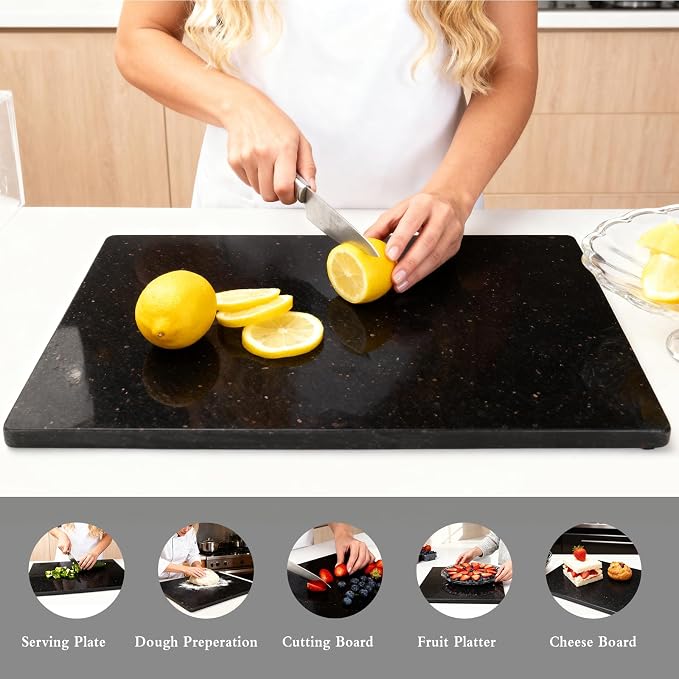 Large Marble Cutting Board for Kitchen 16x20 Inch- Stone Granite Cutting Board | Multi-Functional Marble Pastry Board for Cheese,Charcuterie - Wedding Gift, House Warming (Black16x20)