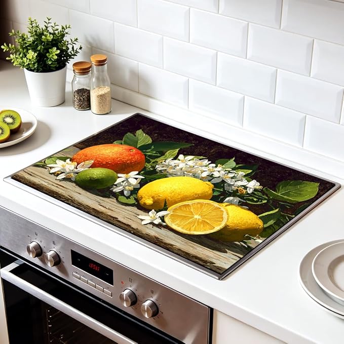 Stove Top Cover for Electric Stove 28.4 x 20.5 Inch Non Slip Stove Mat Oil Proof Citrus Blossom Glass Cooktop Protector Kitchen Counter Mat