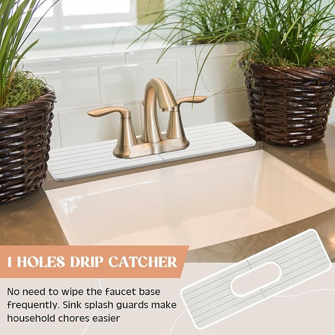 Funnymoom Stone Faucet Mat Sink Splash Guard, 24" Diatomite Quick Drying Stone Faucet Mat, Super Absorbent, Kitchen Sink Oval and Round Splash Tap Pad for Bathroom Counter & Kitchen(White)