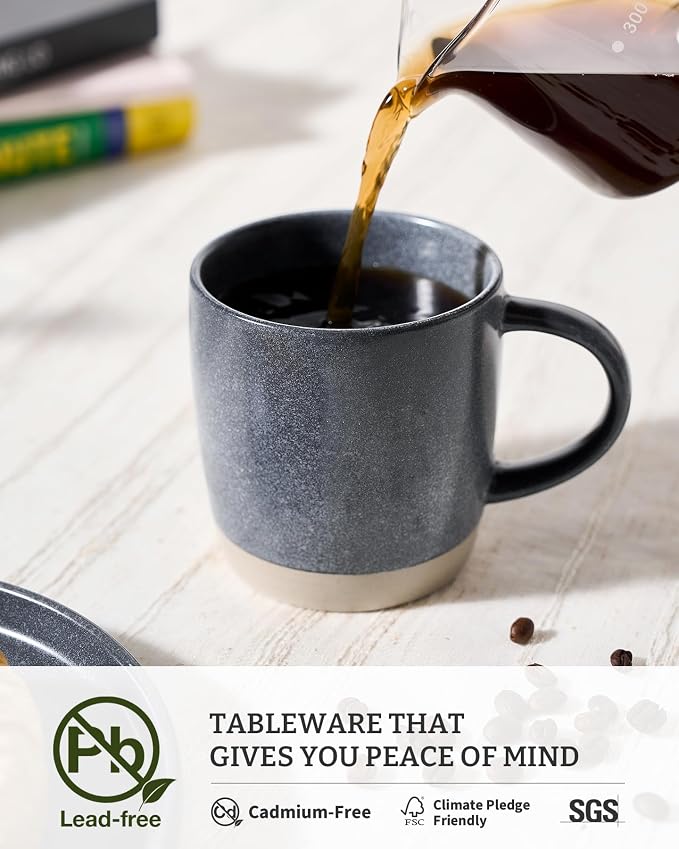 famiware Coffee Mugs Set of 8, Milkyway 13 oz Mug Set, Ceramic Cup Set with Handle for Coffee, Tea, Cocoa, Milk, Matte White + Matte Dark Charcoal