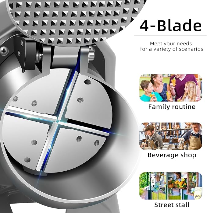 4-Blade Ice Shaver Snow Cone Maker Prevent Splash Stainless Steel ice Crusher Machine,200lbs/hr with ice Tray for Home and Commercial Use（Silver）