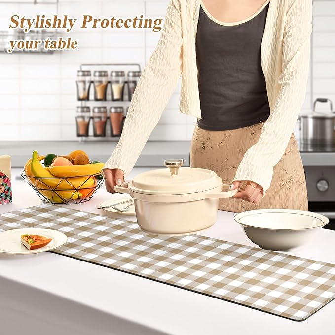 Brown Gingham Checkered Trivet Table Runner Heat Resistant 230F for Hot Dishes Pots Plates Kitchen Dining Table Protector Decorative 39.37x 11.8
