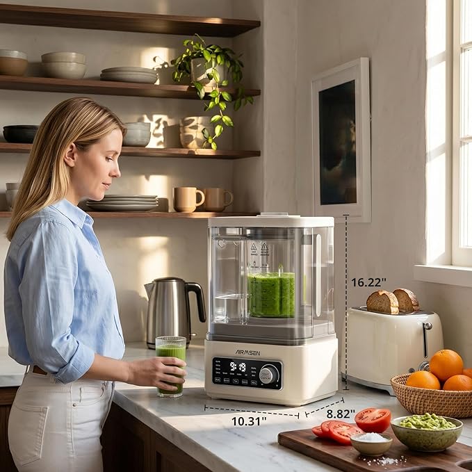 AIRMSEN 11-in-1 Steam Heating Glass Blender for Kitchen, 1200W Professional Countertop Blender with 68oz Removable Water Tank for Smoothies, Milkshakes, Juices, Soups and Sauces, Easy to Clean, White