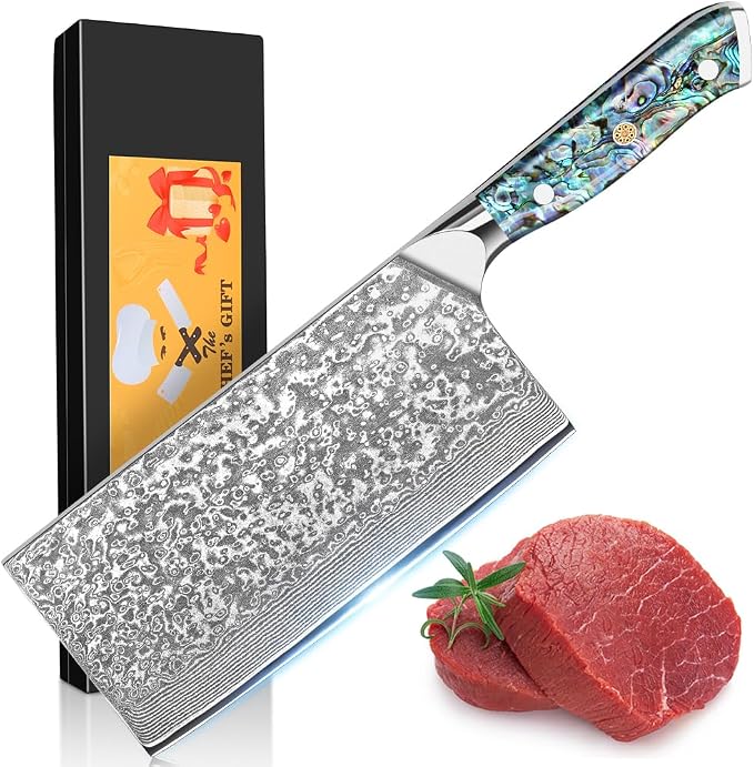 KEENZO Chinese kitchen Knife 7.5 inch,Razor Sharp Professional Chef knife, Japanese Hand Forged 67 Layers Damascus Steel Cooking Knife, Ergonomic Abalone Shell Handle Cooking Knife with gift box