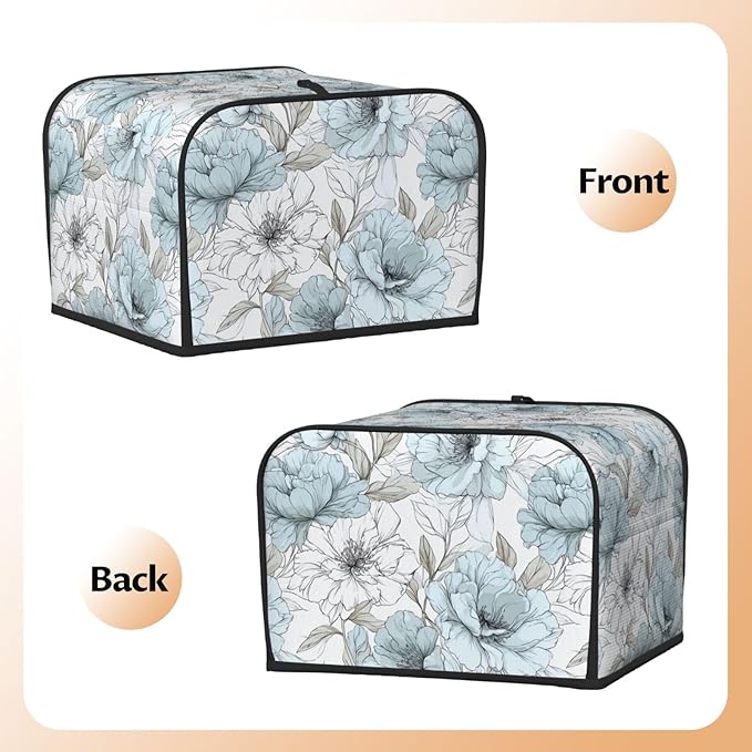 Toaster Cover 4 Slice Vintage Pastel Flower Peony Kitchen Small Appliance Covers with Pockets Dust and Fingerprint Protection