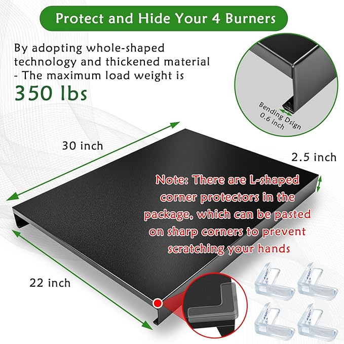 Gas Stove Cover Board, Resistance to Heat Range Covers for Gas Stove, Large Black Stove Top Covers (L30’’ x W22'' xH2.75'') with Anti-slip Silicone Feet, Anti-collision Corner Guards
