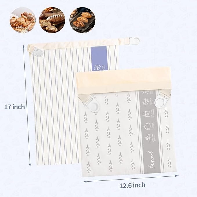 Saicefe 2 Pack Reusable Beeswax Bread Bags for Sourdough & Homemade Bread, Cotton Waxed Bags Keeps Fresh Longer XL Food Storage Bags with Beeswax Lining, Freezer Safe, Baking Supplies for Sourdough