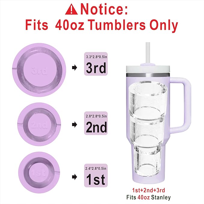 1pc Tumbler Ice Tray for Stanley/Yeti/Simple Modern etc. 40oz Tumblers, Silicone Ice Cube Tray for Tumblers with Bin and Lid, Purple
