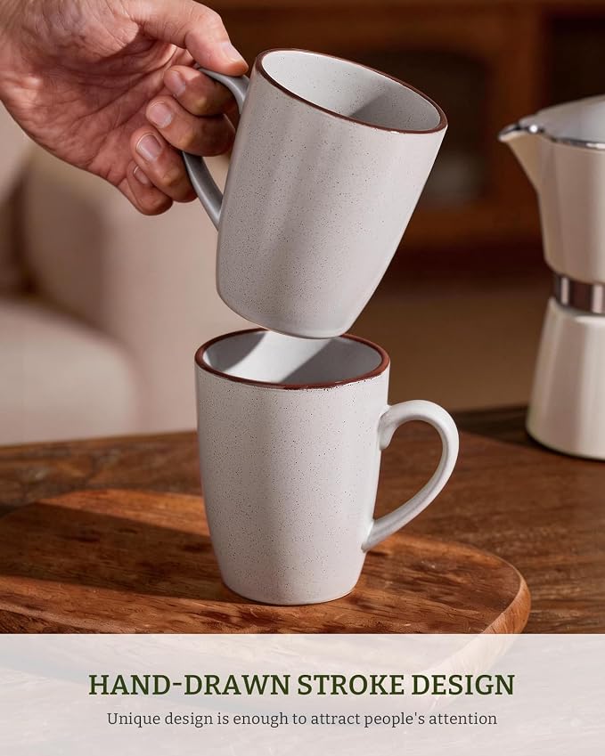 famiware Venus Coffee Mugs for 6, 13 oz Mug Set, Dringking Cup with Handle for Coffee, Tea, Cocoa, Milk, Ligth Gray