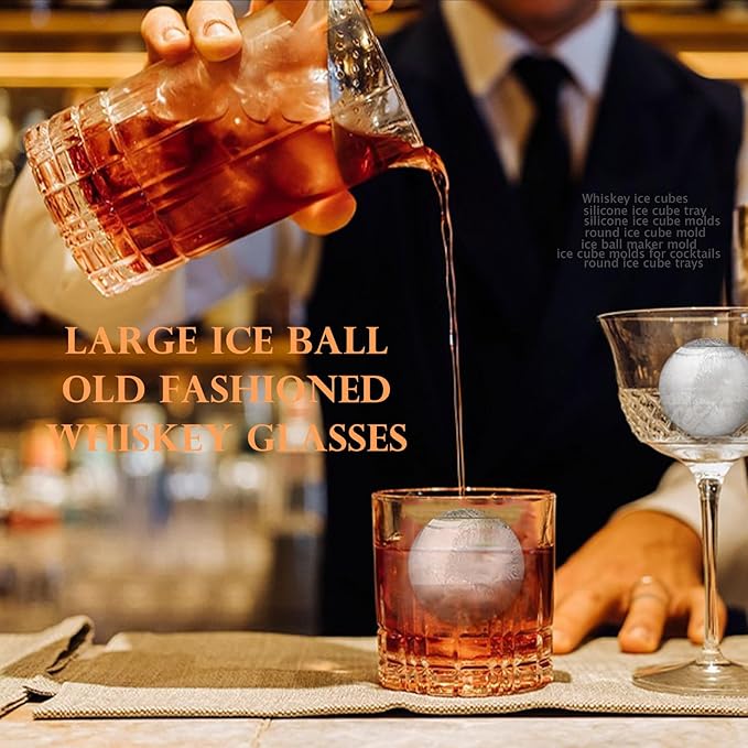 Whiskey Ice Cubes Mold,2 x 8 PCS x 1.8 inch Whiskey Ice Cubes,Circle Ice Cube Tray with Lid and Bin,Sphere Ice Ball Maker Mold,Round Ice Cube Mold for Cocktails,Whiskey