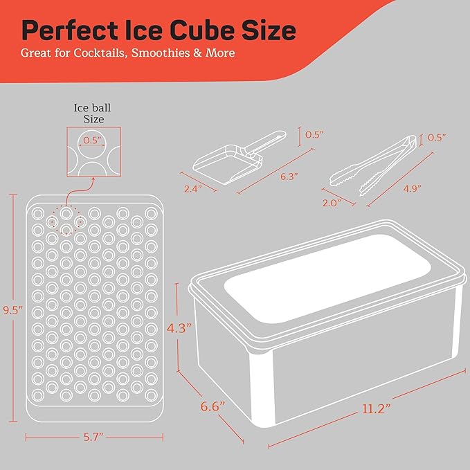 Emporio Kitchen Round Ice Cube Tray Set Pack of 2, BPA-Free Stackable Trays with Lid & Tongs, 104 Ice Balls Per Tray for Whiskey, Drinks, and Cocktails, Quick Release Round Ice Cube Mold, Black