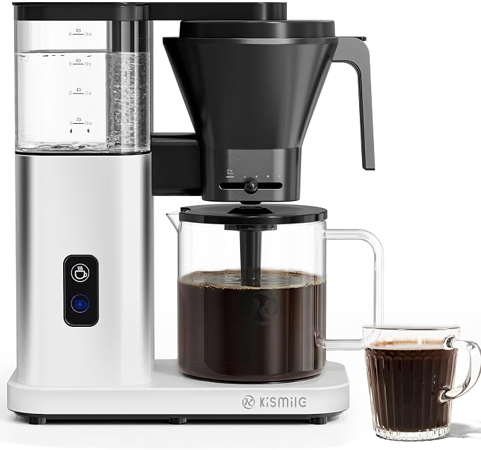 Kismile 8-Cup Coffee Maker, SCA Certified Hot & Cold Brew Coffee Machine, 6-Min Quick Brew, Magnetic Anti-Drip, Adjustable Flow Control, Keep Warm, Dishwasher Safe, DIY Manual Mode, Silver