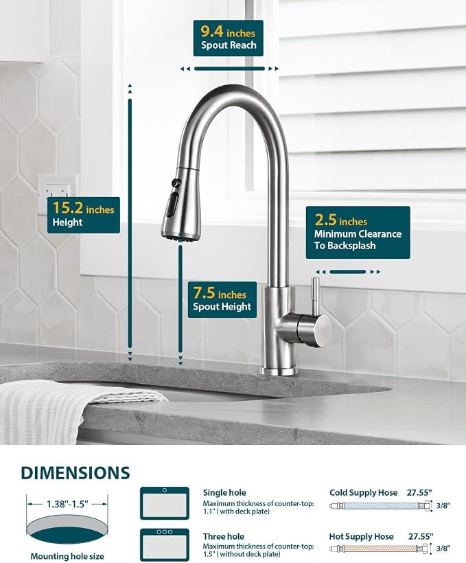Hiqufet Kitchen Faucet with Pull Down Sprayer, Single Handle High Arc Kitchen Sink Faucet, Lead-Free Stainless Steel Modern Rv Bar Sink Faucets (Brushed Nickel)