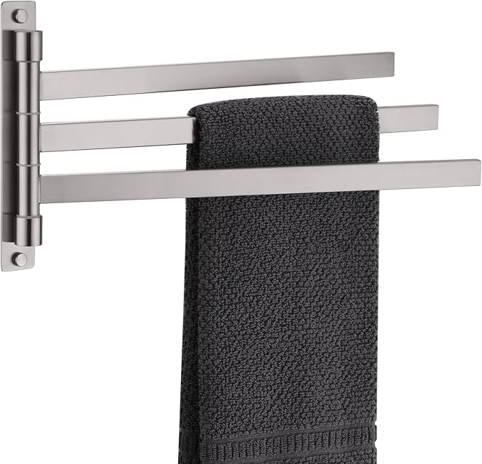 KOKOSIRI Hand Towel Holder Rack Swivel Bathroom Towel Bars Swing Out 3-Rail for Bath Kitchen Brushed Nickel Stainless Steel B5007BR-A3