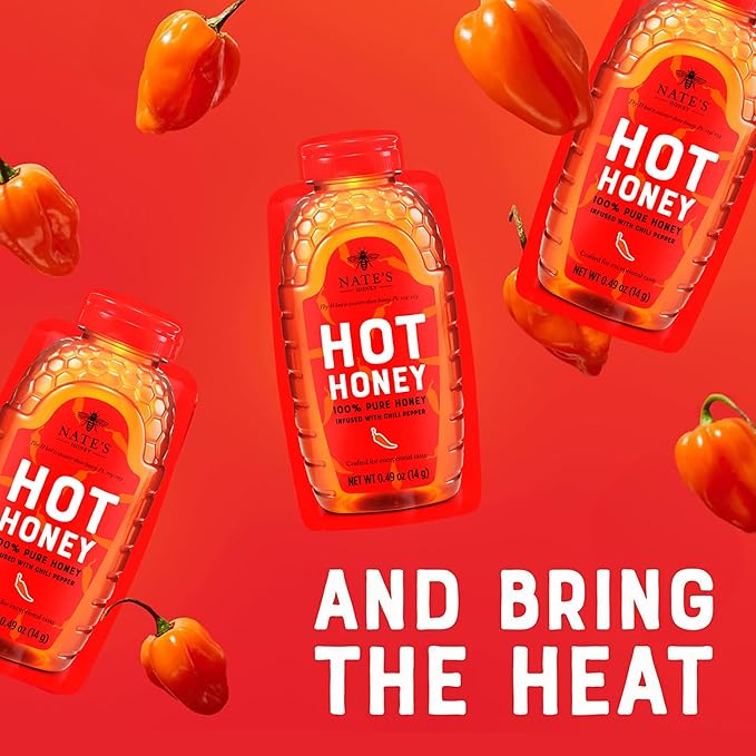 Nate's Bulk 400ct Hot Honey Minis - Single-Serve 100% Pure Honey Infused with Habanero Chili Pepper – 0.49oz Packets, 400ct box