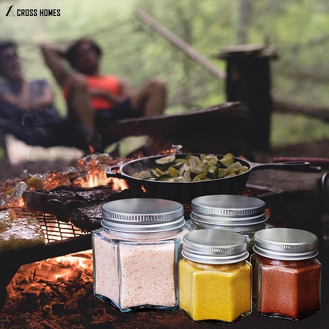 15 Pack Magnetic Spice Jars Large 4 oz Refrigerator Hexagon Glass Spice Jars Magnetic Lids Shaker Spice Labels Magnetic Glass Spice Containers for RV Travel Trailer Kitchen Fridge Cabinet Wall mount