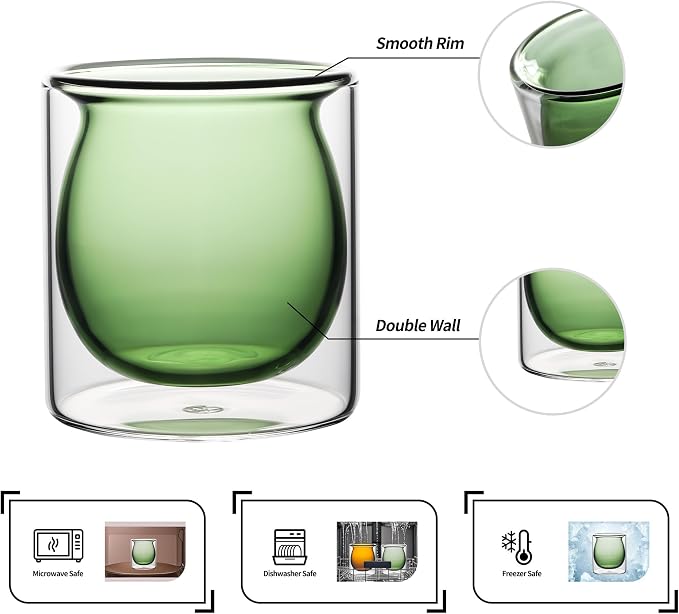 NIRA.Z 3oz Double Wall Glass Espresso Cups – Set of 4 Colorful Insulated Borosilicate Glass Coffee Shot Glasses, Demitasse Cups for Espresso, Latte, Macchiato, Heat Resistant, Ideal for Home & Office