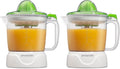 Proctor Silex Electric Citrus Juicer Machine, Large 34 oz. Pitcher, Pressure Activated, 2 Reamers for Big and Small Fruit, Pulp Control, for Orange, Lemon, fruit Juice, White,Green (66340) (Pack of 2)