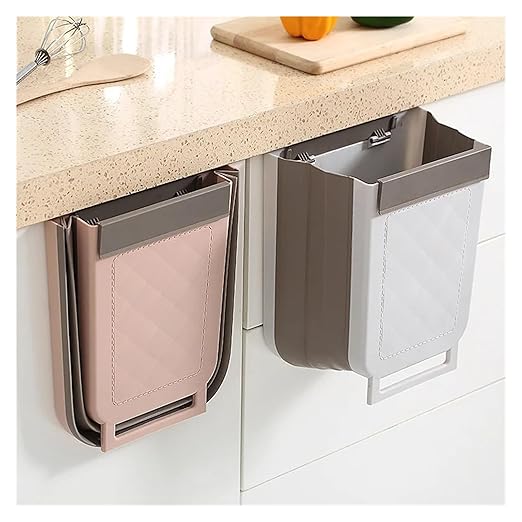 Collapsible Hanging Kitchen Trash Can 1 Piece Multifunction Hanging Telescopic Folding Trash Can Cabinet Door Sorting Bin for Kitchen and Car(Pink)
