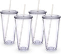 Zukro Clear Tumbler with Lid and Straw 32 oz, Wide Mouth Double Walled Insulated Reusable Acrylic Plastic Iced Coffee To Go Cup for Loaded Tea, Water, Lemonade, Fit in Cupholder, BPA Free, 4 Pack