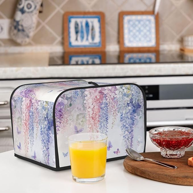 Toaster Cover 4 Slice Botanical Flower Butterfly Kitchen Small Appliance Covers with Pockets Dust and Fingerprint Protection