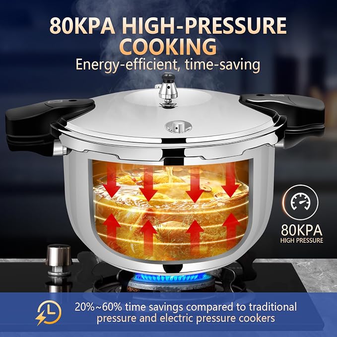 12.68QT Stainless Steel Pressure Cooker, Heavy Duty Food Grade Pressure Canner with Safety Valve & Heat-Resistant Handle, Compatible with All Stovetops for Home Cooking & Canning