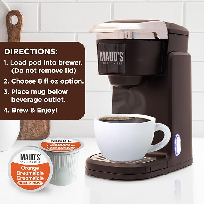 Maud's Orange Creamsicle Flavored Coffee Pods, 18 ct, Medium Roast Flavored Coffee in Single Serve Pods – 100% Arabica Beans, Compatible with Keurig K Cups Maker