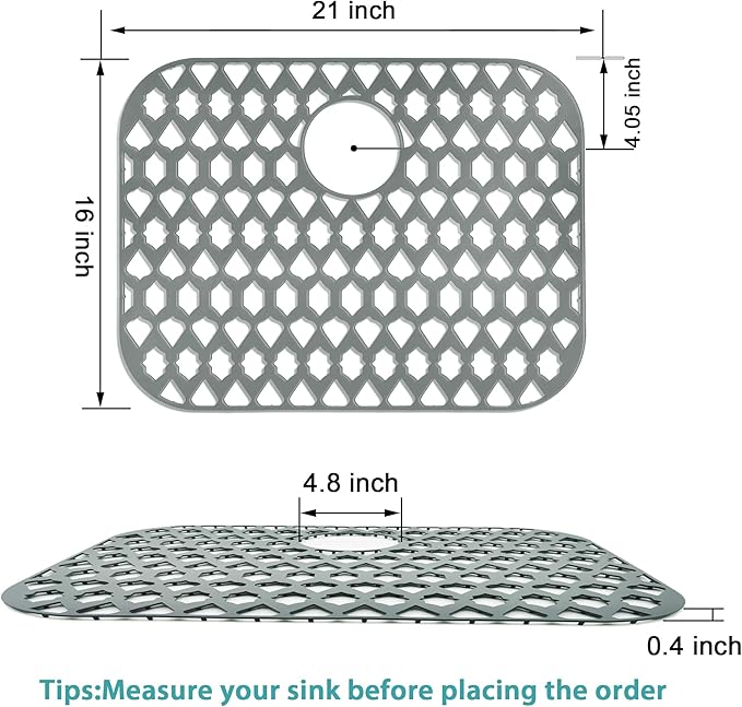 SAMSIER Silicone Sink Protectors Mats (13x11 & 14x12 & 16x12 & 18x16 & 19x14 & 21x16 & 22x13 & 25x16 & 26x14 & 28x14 & 30x16) for Bottom of Kitchen Sink (21”x16”, Rear Drain)