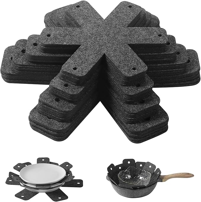 Pot and Pan Protectors, Set of 24 and 4 Different Sizes (10" 12" 14" 16") Felt Pan Separators Pads Pot Dividers Pads for Stacking and Protecting Pots and Pans, Gray