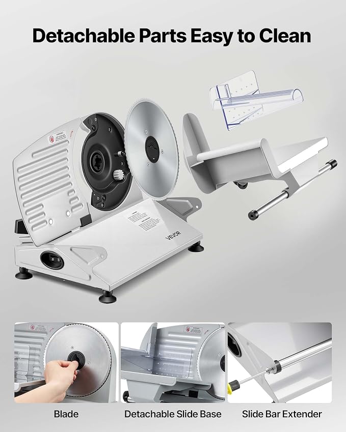VEVOR Meat Slicer, 7.5" Electric Deli Slicer with 2 SUS420 Blades & 0-0.6" Adjustable Thickness, 200W Home Food-Slicer for Frozen Meat, Ham, Baguett, Steak, UL Approved