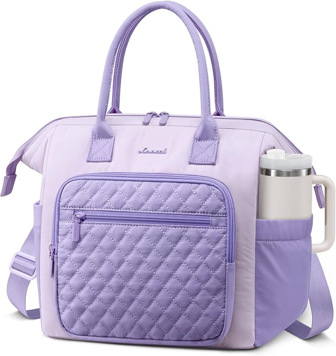LOVEVOOK Lunch Bag Women, Puffer Insulated Adult Lunch Box for Women Work, Wide Opening Leakproof Cooler Tote for Office Campus Picnic Beach with Cup Holder, Loncheras Para Mujer with Shoulder Strap
