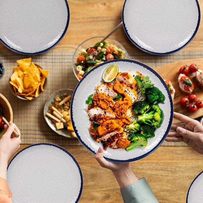12-Piece Melamine Dinnerware Set for 4 - Retro Speckled Pattern | Lightweight & Scratch Resistant Plates & Bowls, Indoor/Outdoor Use
