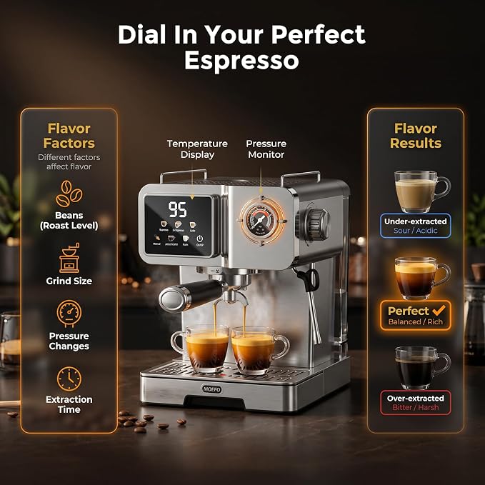 58mm Espresso Machine with Milk Frother, 20 Bar Semi-Automatic Coffee Maker, Visual Pressure Gauge & Touchscreen LCD Display, Professional Home Espresso Machine for Latte & Cappuccino, Silver