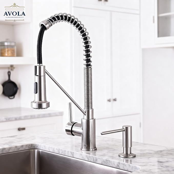 Avola Kitchen Sink Soap Dispenser, Solid Brass Pump with 47" Food-Grade Silicone Extension Tube & 17oz PET Bottle,in or Under Sink Installation, Brushed Nickel, Anti-Reflux Built in Soap Dispensers