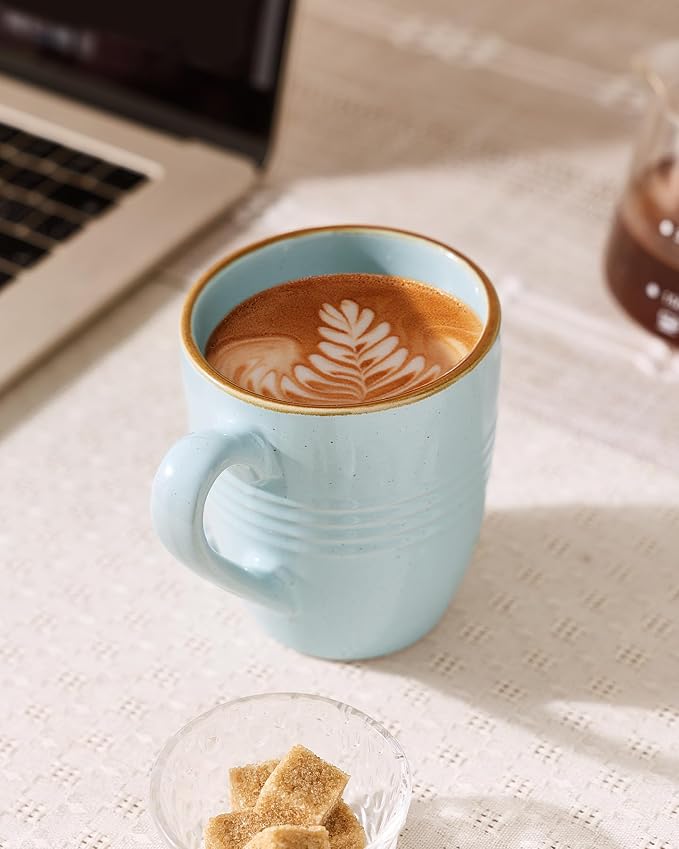 famiware Jupiter Coffee Mugs Set of 4, 13oz Coffee Mug, Microwave and Dishwasher Safe, Coffee Cups with Handle for Coffee, Tea, Cocoa, Milk, Light Blue