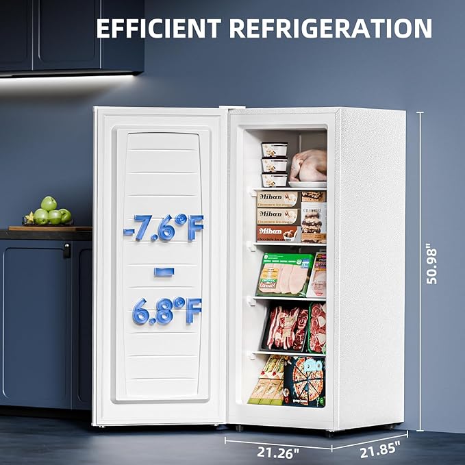 Antarctic Star 6.0 Cu.ft Upright Freezer, Small Stand Up Freezer with Adjustable Thermostat, Removable Glass Shelves, for Bedroom/Home/Dorms,White