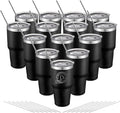 YOUKE OLA 14 Pack Insulated Tumbler Powder Coated Stainless Steel Double Wall Vacuum Travel Coffee Tumbler Cup with Lid and Straw for Laser Engrave DIY Gift 30oz Black