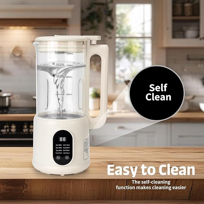 Nut Milk Maker, 40 Oz 8 in 1 Homemade Automatic Plant-Based Milk, Soy Milk, Oat Milk, Almond Milk & More Multifunctional/12 Hours Timer/Auto-Clean/Room Temp/Keep Warm/Boil/Room Temp/Low-Noise