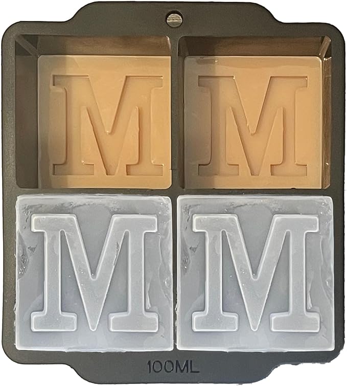 Monogrammed Ice Cubes Mold with Lid, 2 inch Whiskey Ice Cube Tray, Personalized Initials Silicone Cocktail Ice Cube Mold, Wedding Monogram, Thank You Gift, Gifts for Dad (Letter M)