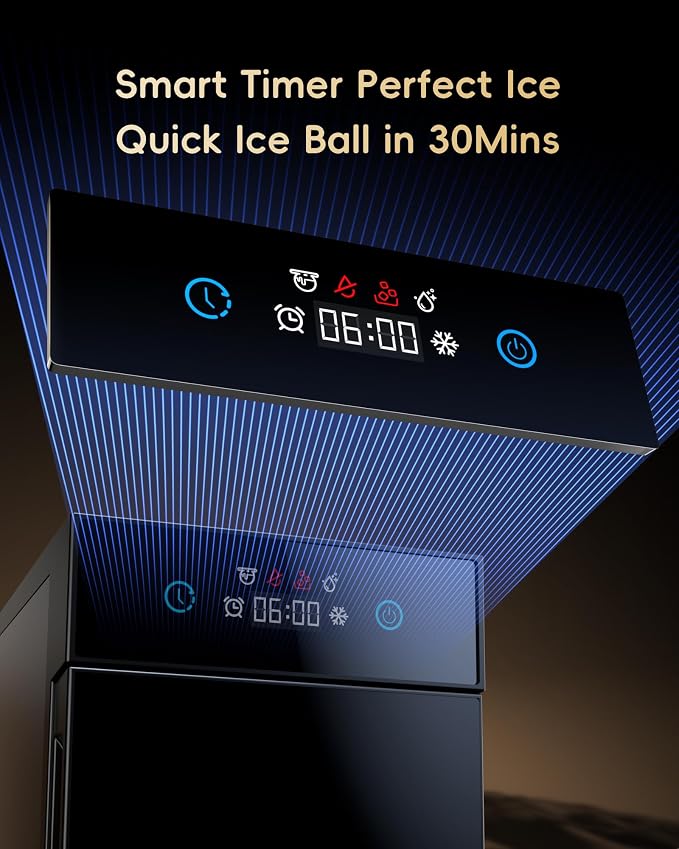 ecozy 2.1" Clear Ice Ball Maker Countertop with CrystalFlux Technology, Minimal Footprint Sphere Ice Maker with 8H Timer, 1 pc in 30 Mins, 48 pcs/Day, Self-Cleaning for Home Bar Whiskey & Bourbon