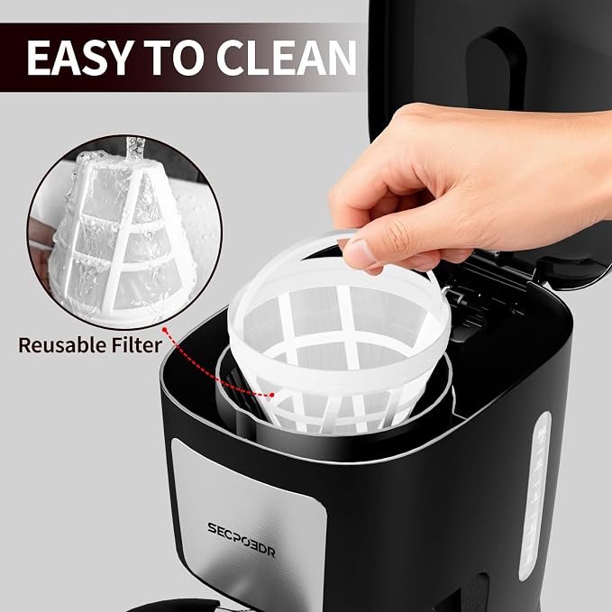 Programmable 12 Cup Drip Coffee Maker, Silver, Stainless Steel | Auto Brew, Keep Warm Function, Removable Filter Basket, Auto Shut-off, Clear Water Level Window,Silver and Black