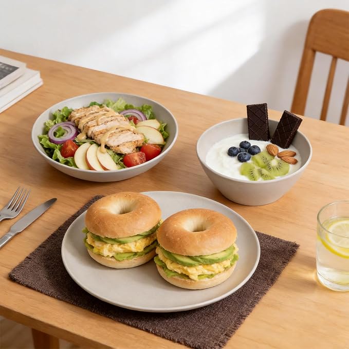 Unbreakable Dinnerware Set for 6 Matte Nautral White 18 Piece Melamine Wheat Straw BPA Free Lightweight Dishwasher Safe Shatter Resistant for Daily Dining Kitchen Outdoor RV