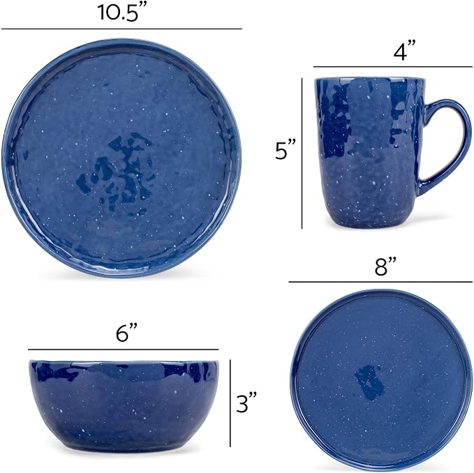 Elanze Designs Shiny Speckled Western Country Style Ceramic Plates Bowls Mugs Dinnerware 16 Piece Set - Service for 4, Blue