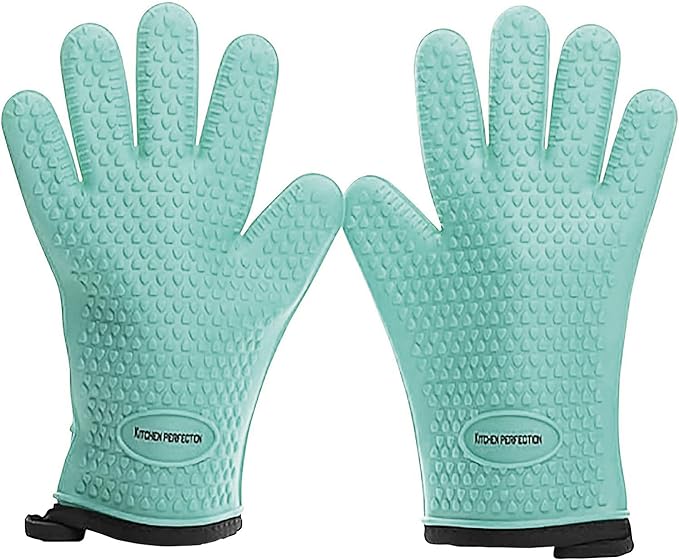 KITCHEN PERFECTION S Silicone Smoker Oven Gloves -Extreme Heat Resistant BBQ Gloves -Handle Hot Food Right on Your Grill Fryer Pit|Waterproof Oven Mitts |Superior Value Set+3 Bonuses