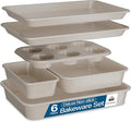 BAKKEN Nonstick Carbon Steel Bakeware Set - 6 Piece Kitchen Baking Trays, Non Toxic Stackable Oven Pans Bundle with Cookie Sheets, 6 Cup Muffin, Roaster, Square Cake, and Loaf Pan for Bread