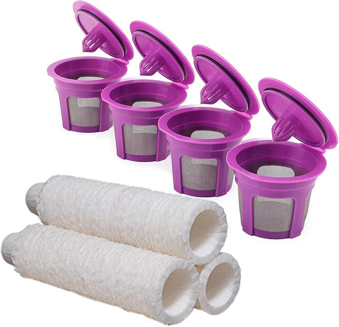 Irmidi 4 Pack Reusable K Cup Coffee Pods with100 Count Disposable Coffee Filters,Compatible with Keurig Single Serve 1.0 and 2.0