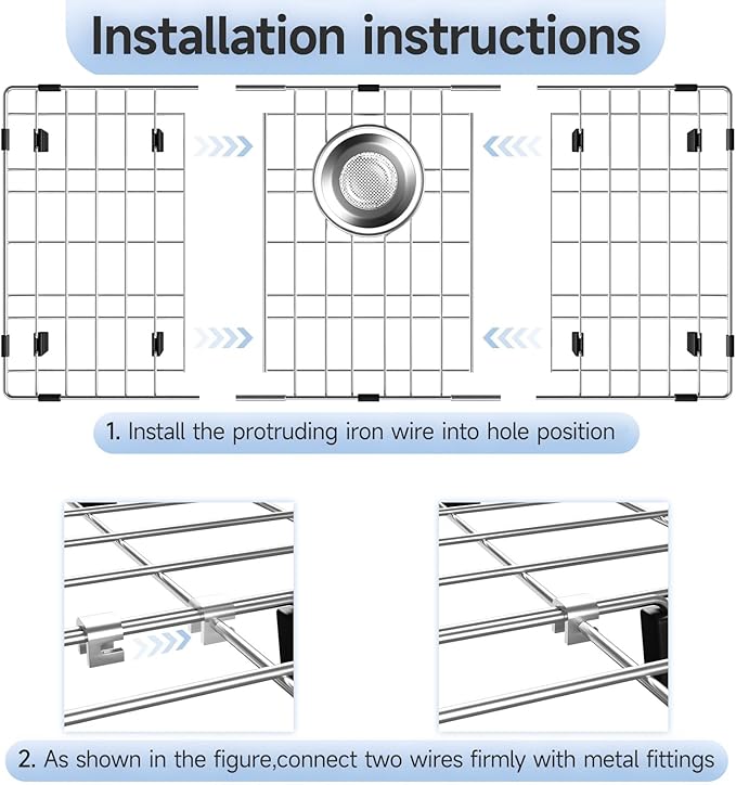 26-1/8’’ x 14-1/8’’ Sink Protectors for Kitchen Sink, Stainless Steel Kitchen Sink Protector, Sink Grate for Bottom of Kitchen Sink with Rear Drain, Sink Grid for Single Bowl Kitchen Sink